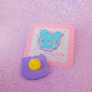 candy pastel animal soft enamel pin of bear and his back view