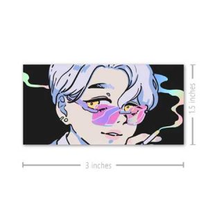 sticker of a handome anime guy smoking a cigarete with holographic glasses