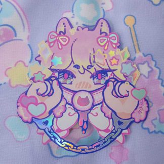 holographic sticker of neko with a gag and handcuff
