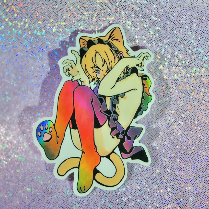 Holographic Catboy Stickers! Maid Apron